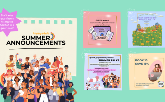 The Summer Announcements with a bunch of happy people on mint green background.